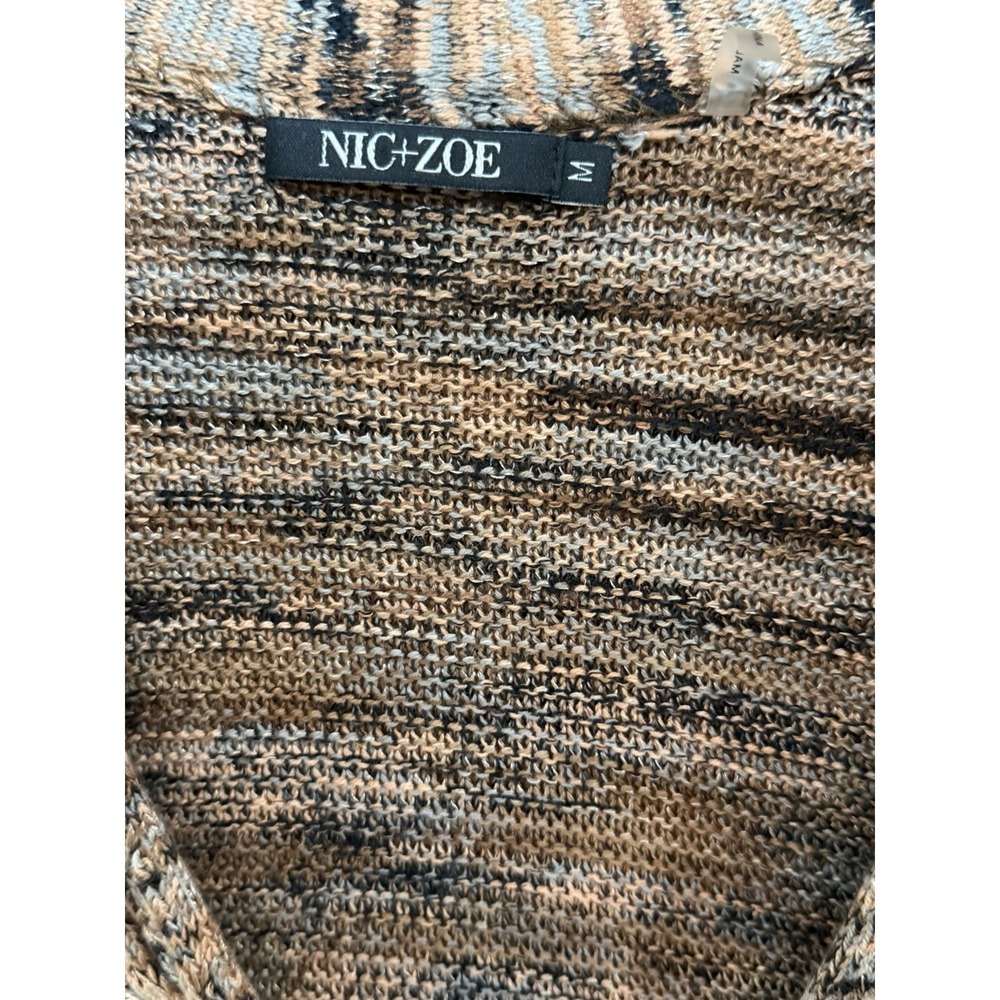 NIC+ZOE Multicolor Textured Knit V Neck Cardigan Sweater Women's M Braided Trim - Picture 12 of 16